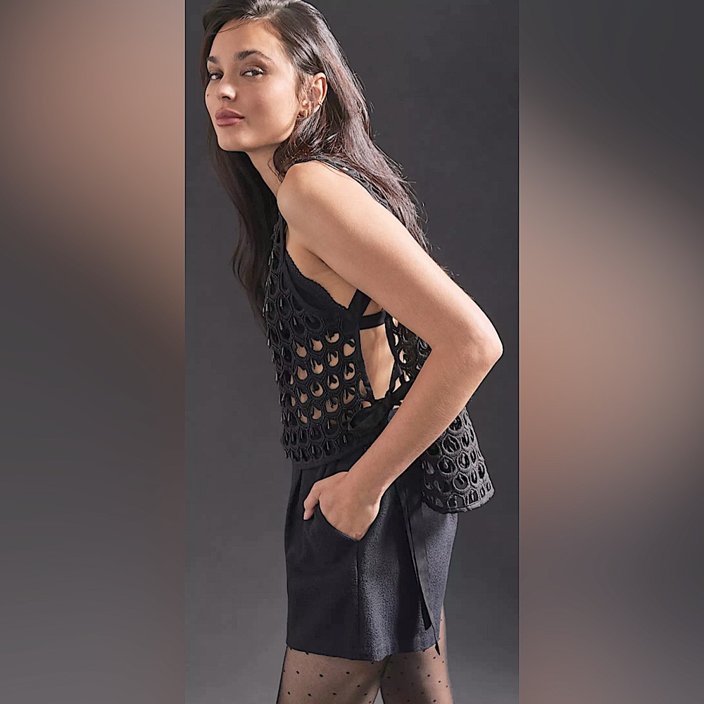 by Anthropologie Black Crochet Tank Top, One Size - Picture 2 of 13